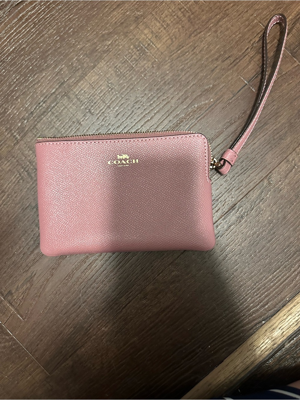 Coach Rose Pink Leather Wristlet Pouch with Gold Logo